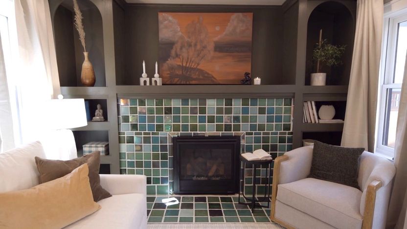 This fireplace really stuns with tile from a local company.