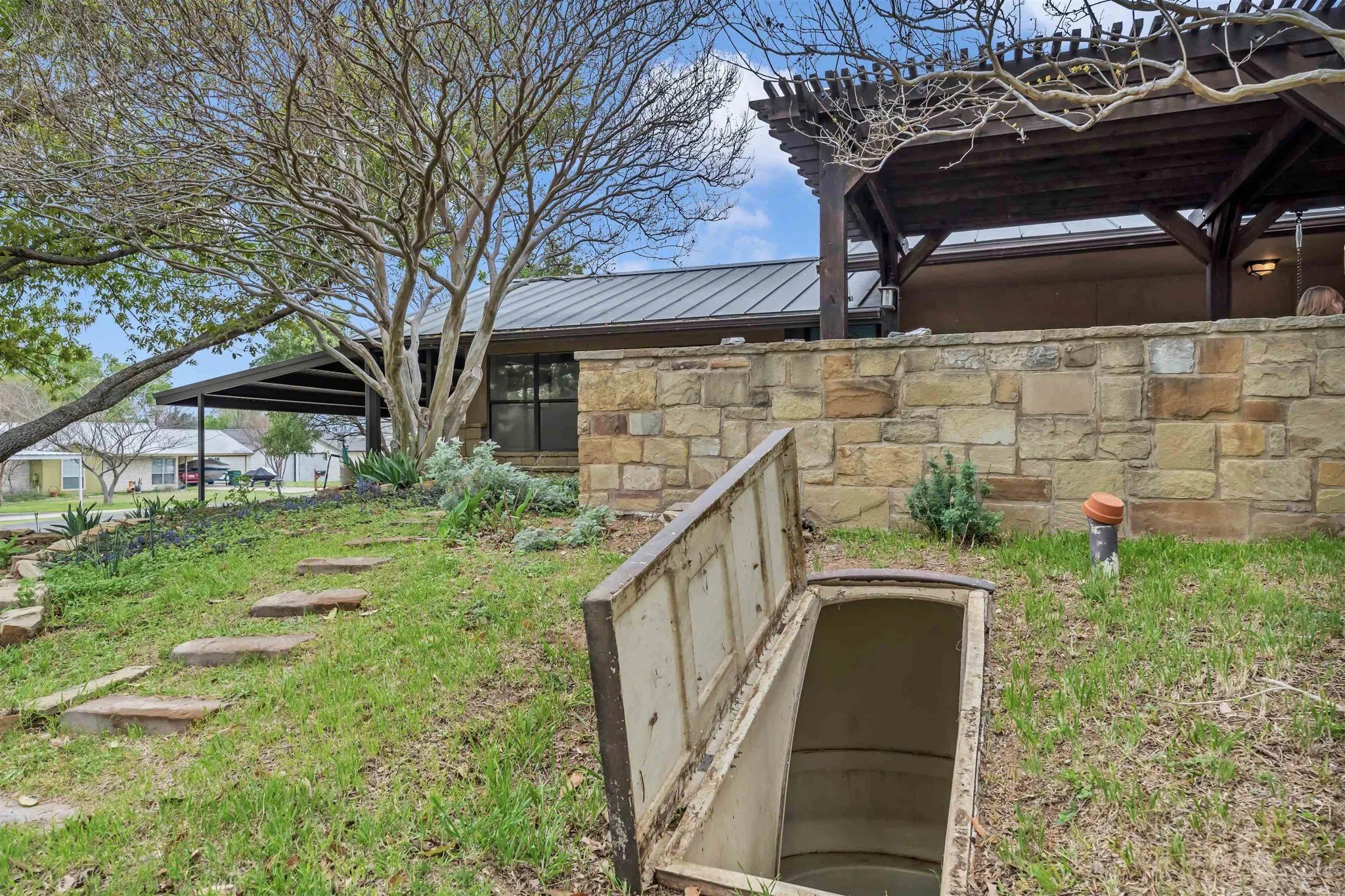 The underground bunker is good for storing dry goods or sheltering people.