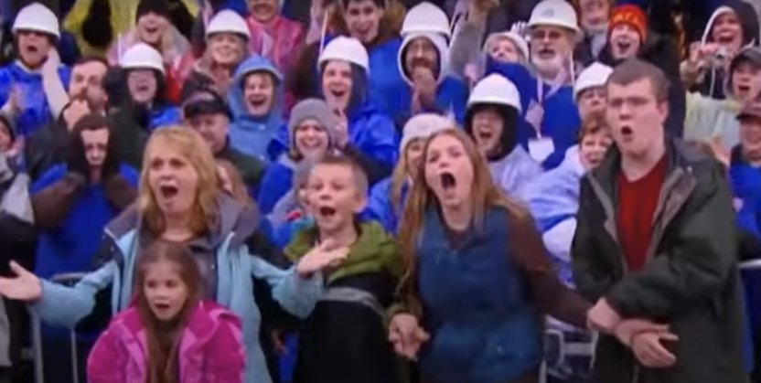 Homeowners and construction workers in awe when a makeover is revealed.