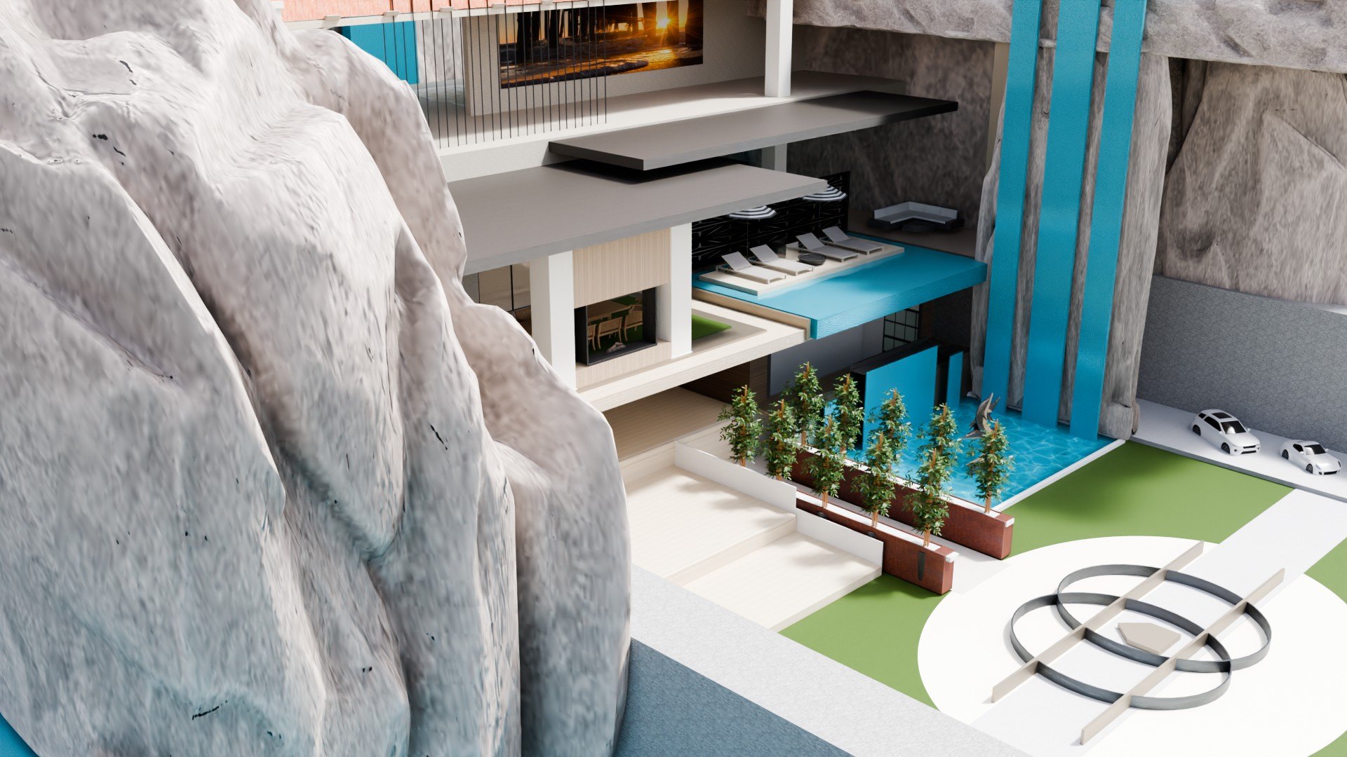 Both Superman and Krypto would have plenty of places to train, play and relax in private here.