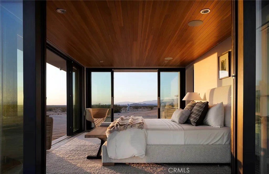 There are three baths and four baths shared among the structures on the haute desert compound.